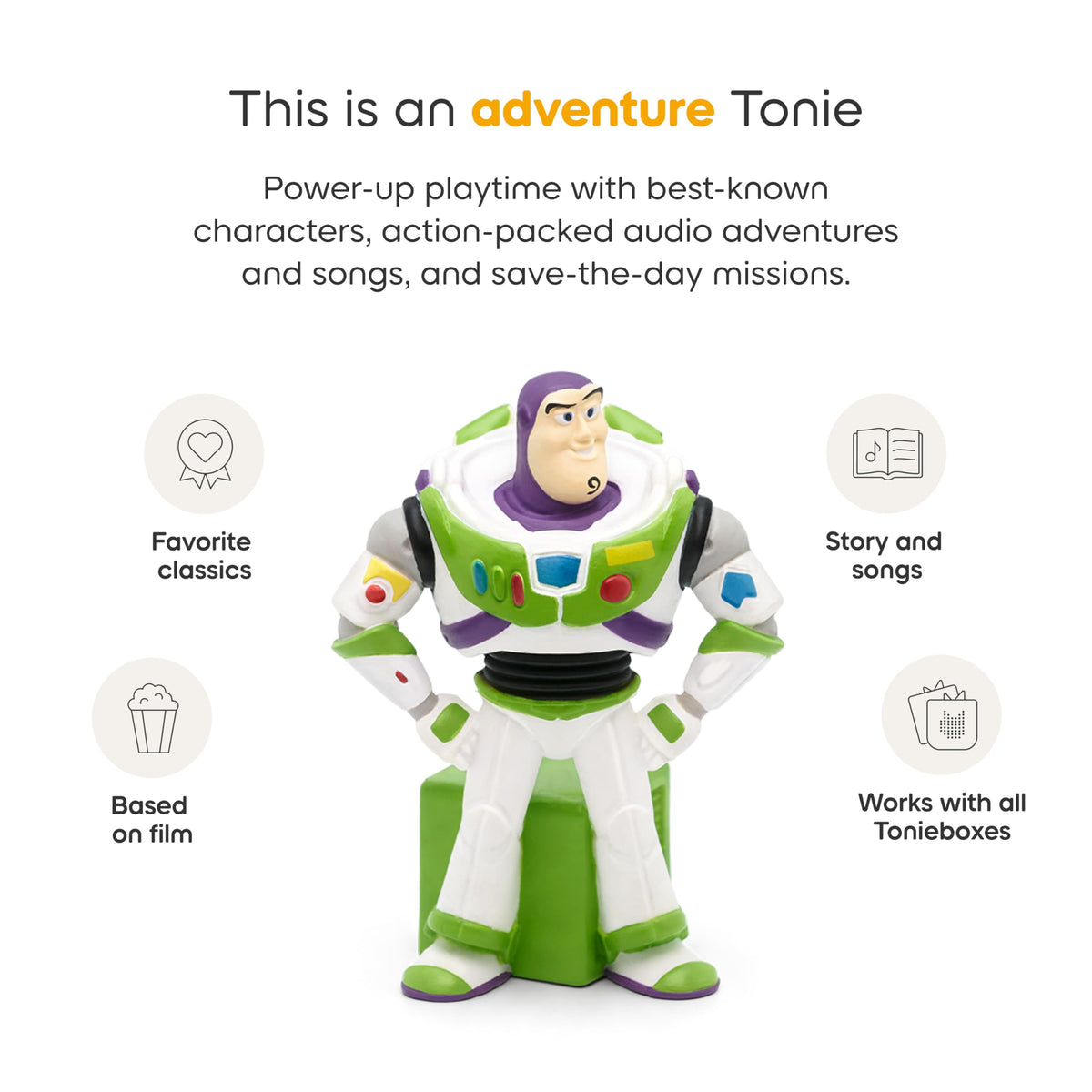 Buzz Lightyear figurine with tracklist concept for family listening time
