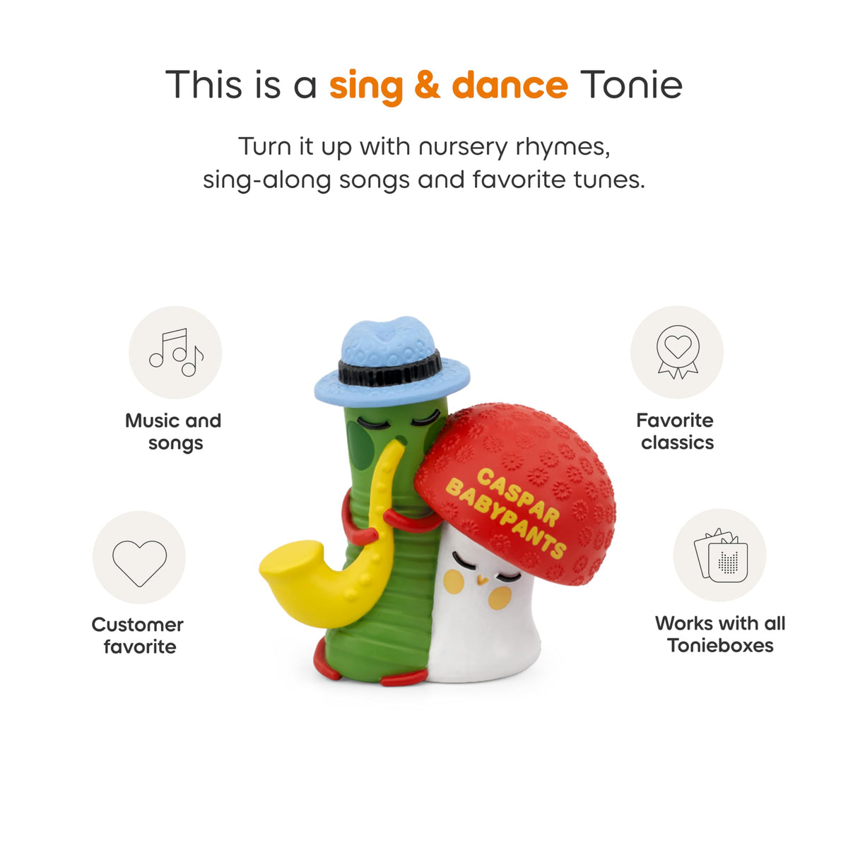 Tonies Casper Babypants figurine on display emphasizes collectible play appeal