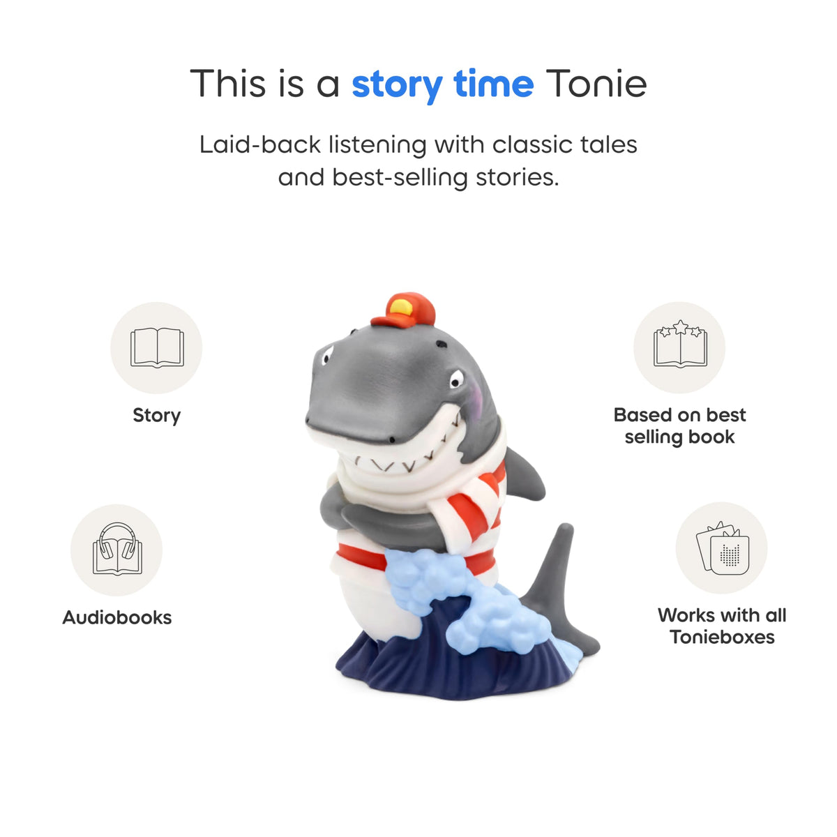 Tonies Clark the Shark story tracklist card displayed for easy storytelling sessions.