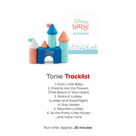 Tonies Disney Baby Lullabies figurine packaging highlights easy setup for parents