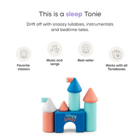 Tonies Disney Baby Lullabies tracklist card illustrates the 12-song collection