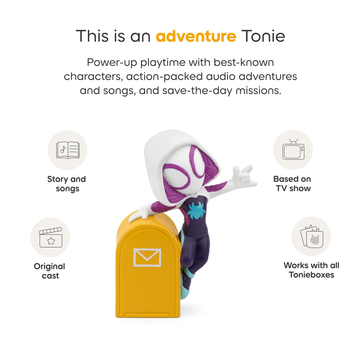 Tonies Ghost-Spider adventure with Doc Ock invites storytelling.