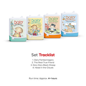 Per-book duration indicator on Tonies 4-pack for easy planning of listening sessions.