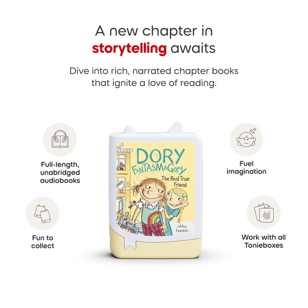Cozy bedroom listening scene with Tonies Dory Fantasmagory 4-pack.