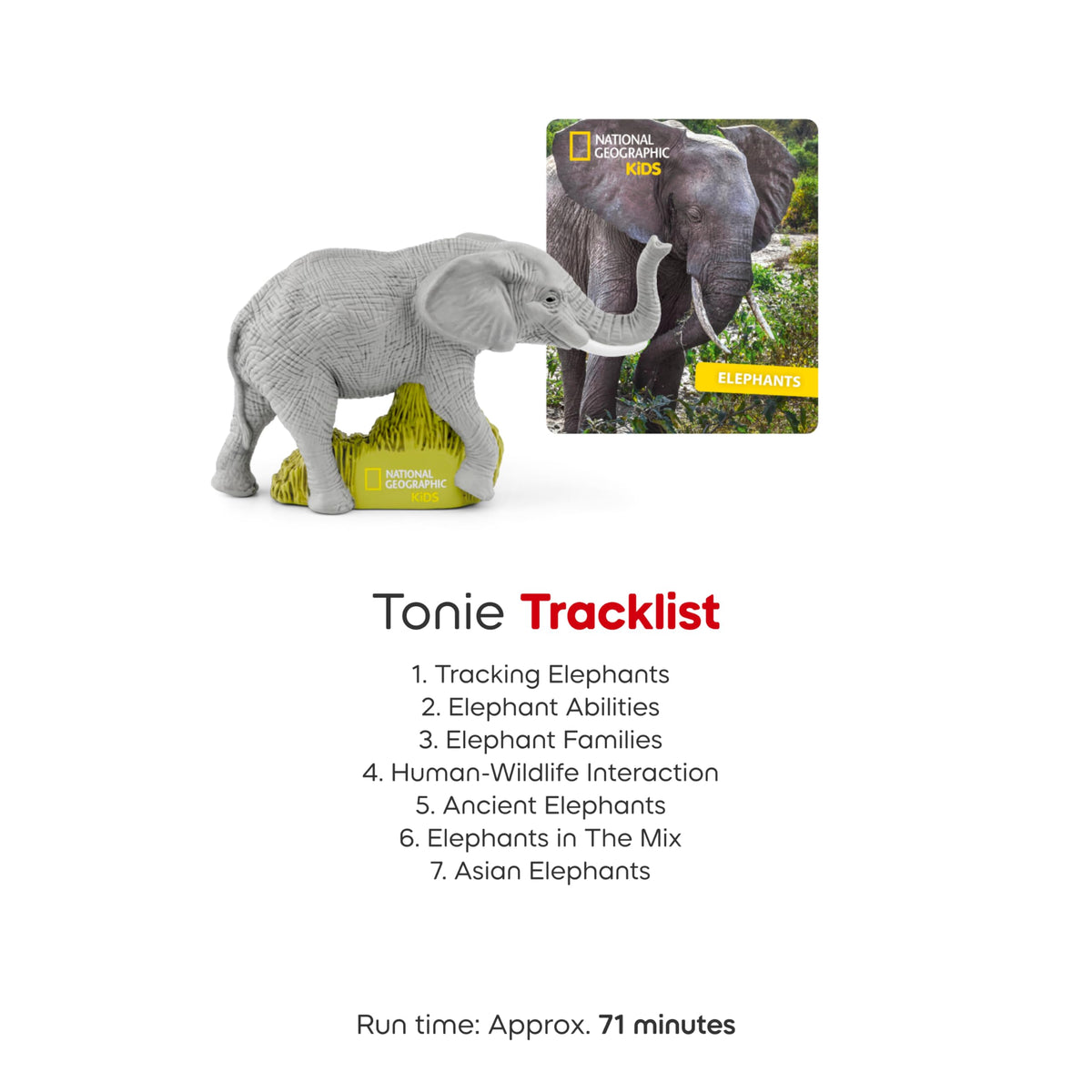 Tonies seven stories completed in 71 minutes of elephant adventures.