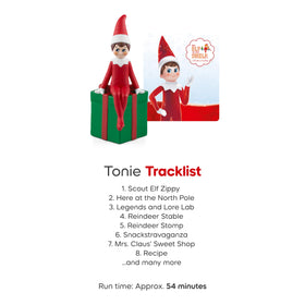 Tonies Elf on the Shelf shown with Toniebox ready for playback.