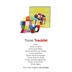 Tonies Elmer packaging display featuring beloved character and educational themes