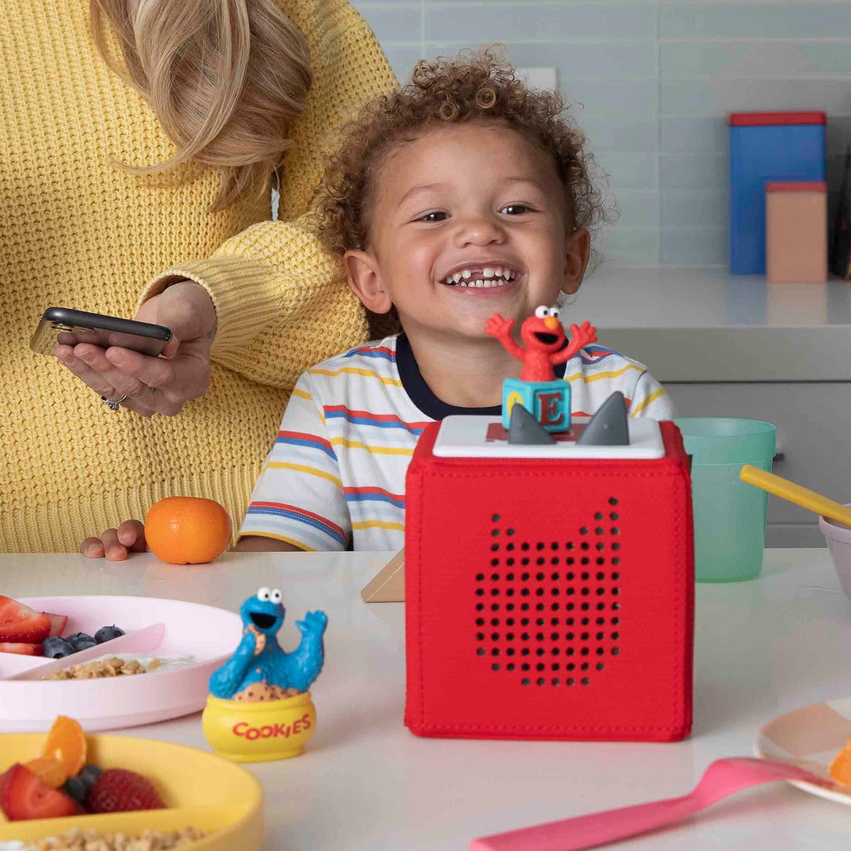 Tonies Elmo child-friendly design suitable for ages three and up.