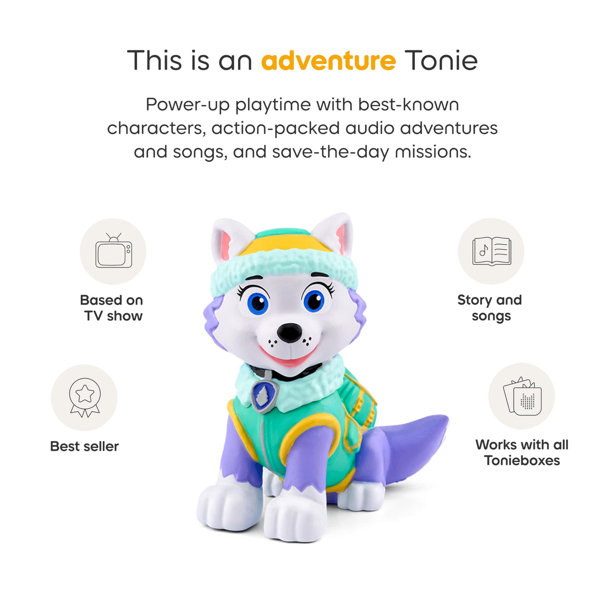 Tonies Everest soft pup figure close-up for tactile early play