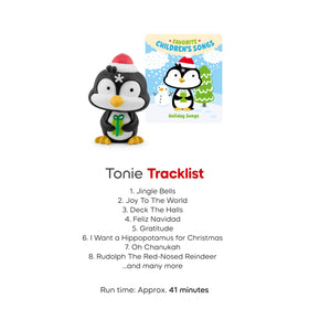 Tonies Holiday Songs Volume 1 age label 3plus indicating suitable playtime.