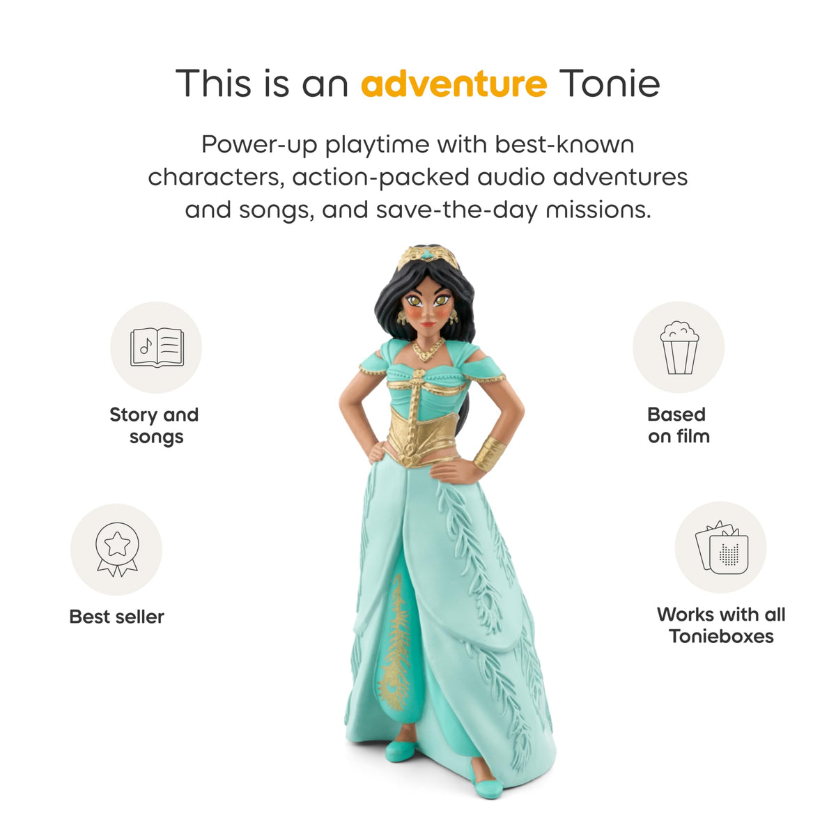Tonies Jasmine tracklist artwork showing two songs and one story.