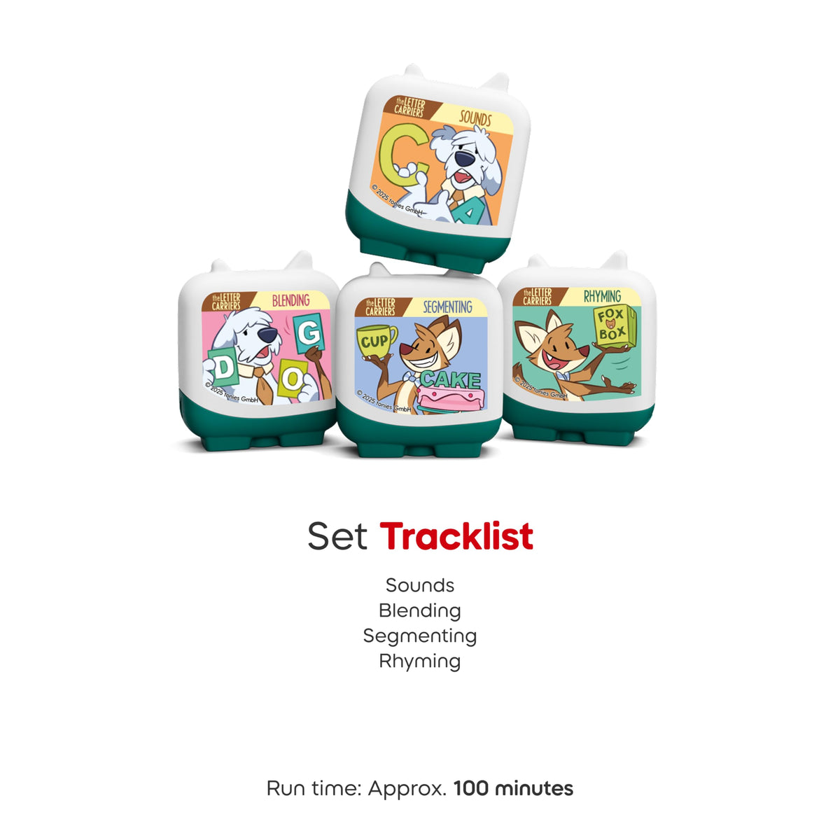 Tonies The Letter Carriers Clever Set audiobook covers emphasize learning through sound.