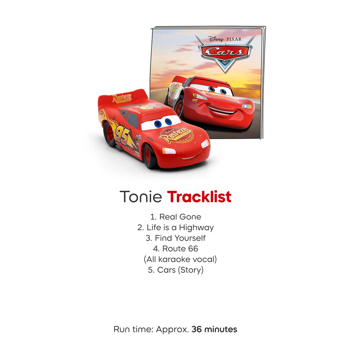 Child using Toniebox with Lightning McQueen figurine for listening adventures.