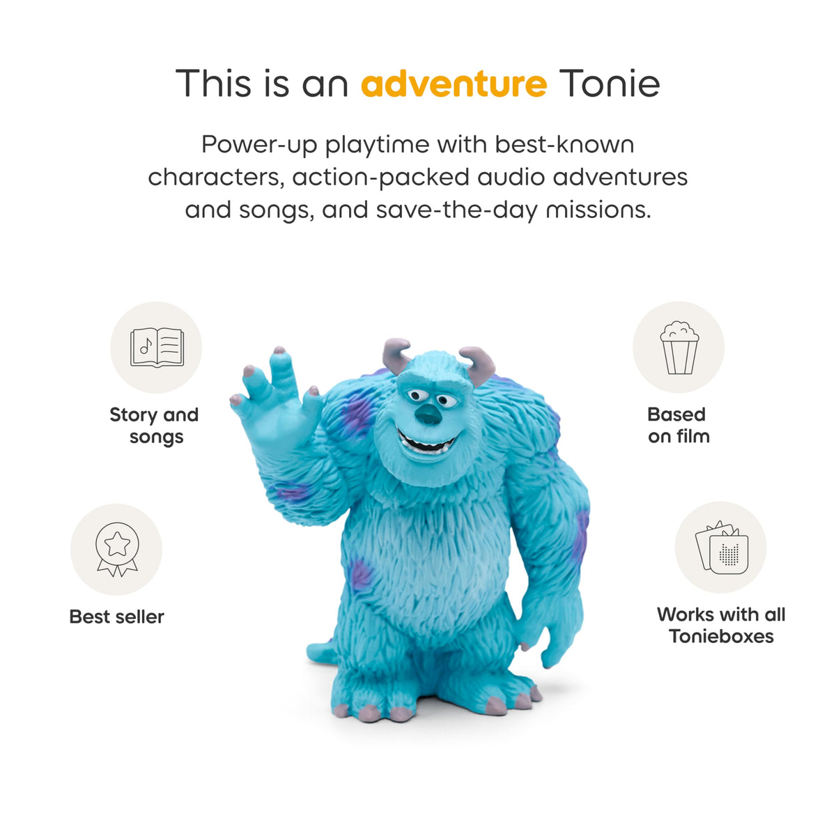 Tonies Monsters Inc tracklist card featuring songs and story.