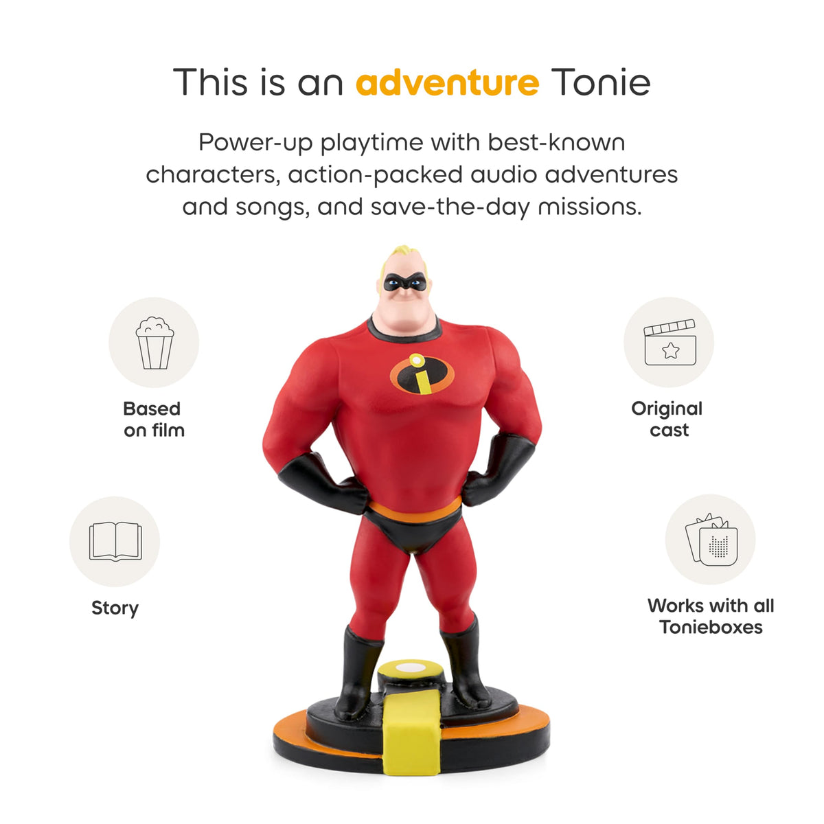 Tonies Mr. Incredible with a 60-minute audio run time for a full tale.
