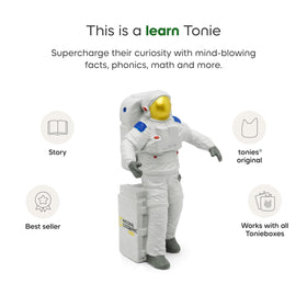 Tonies National Geographic Astronaut toy character promo display hints at space exploration themes.