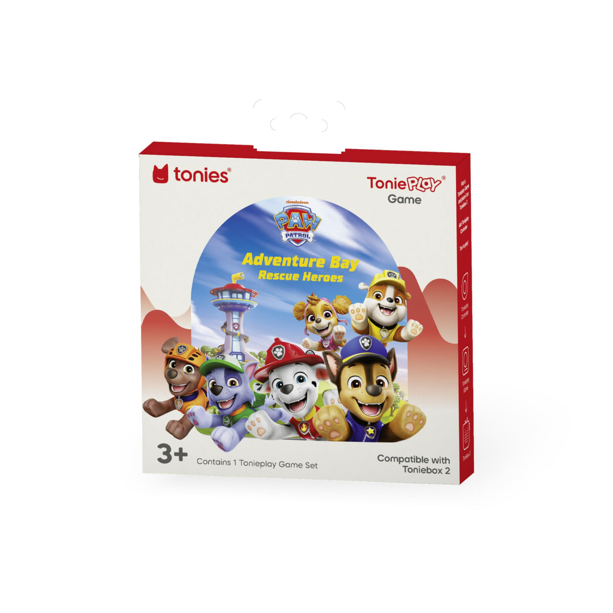 Tonies Paw Patrol Packaging Box highlighting contents and packaging design.