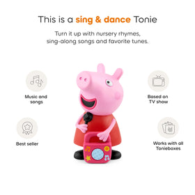 Tonies Peppa Pig album tracklist visual highlighting songs and stories.