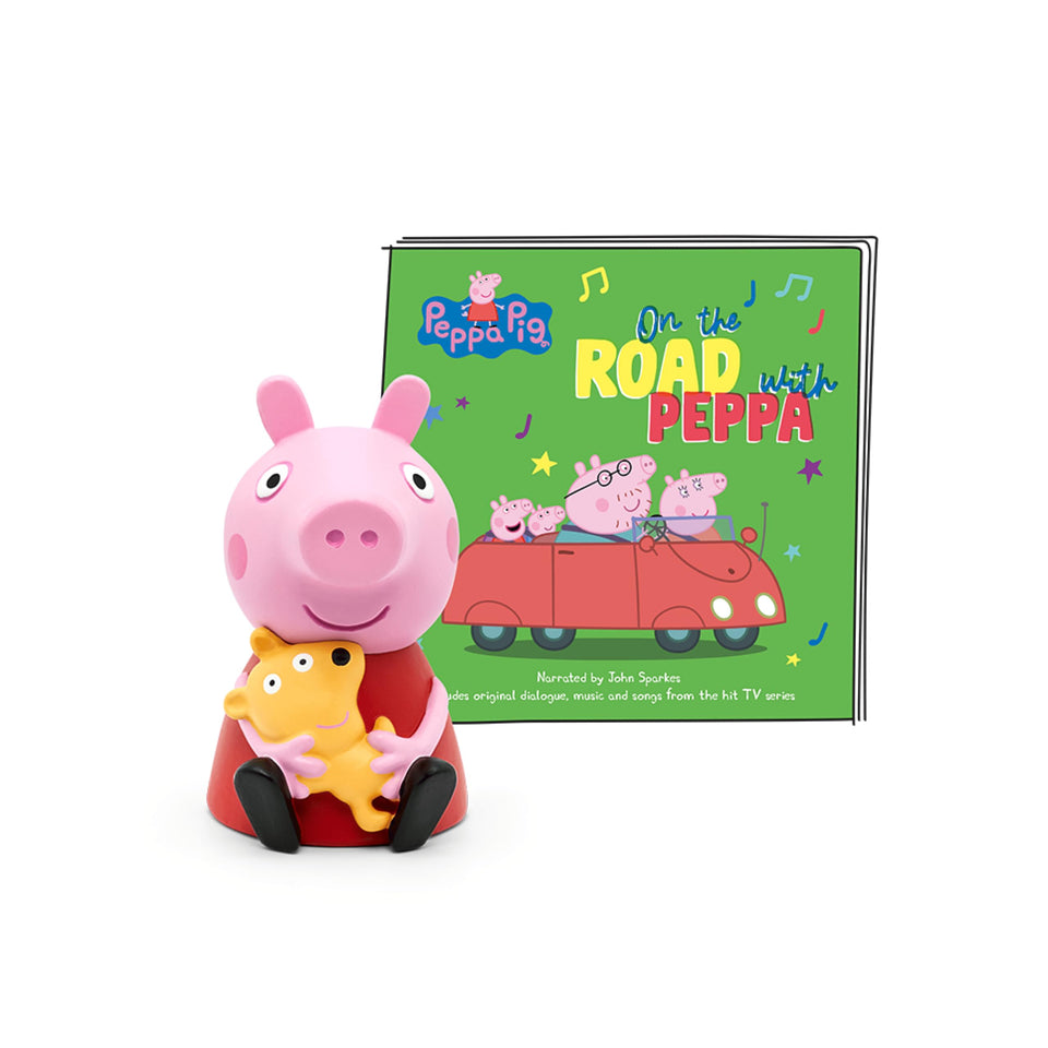 Tonies Peppa Pig audio figurine for Peppa Goes Around the World, fostering imaginative travel stories.