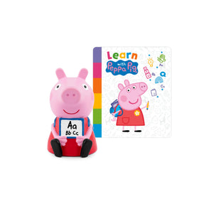 Tonies Peppa Pig figurine packaging close-up highlighting stories for early learning.