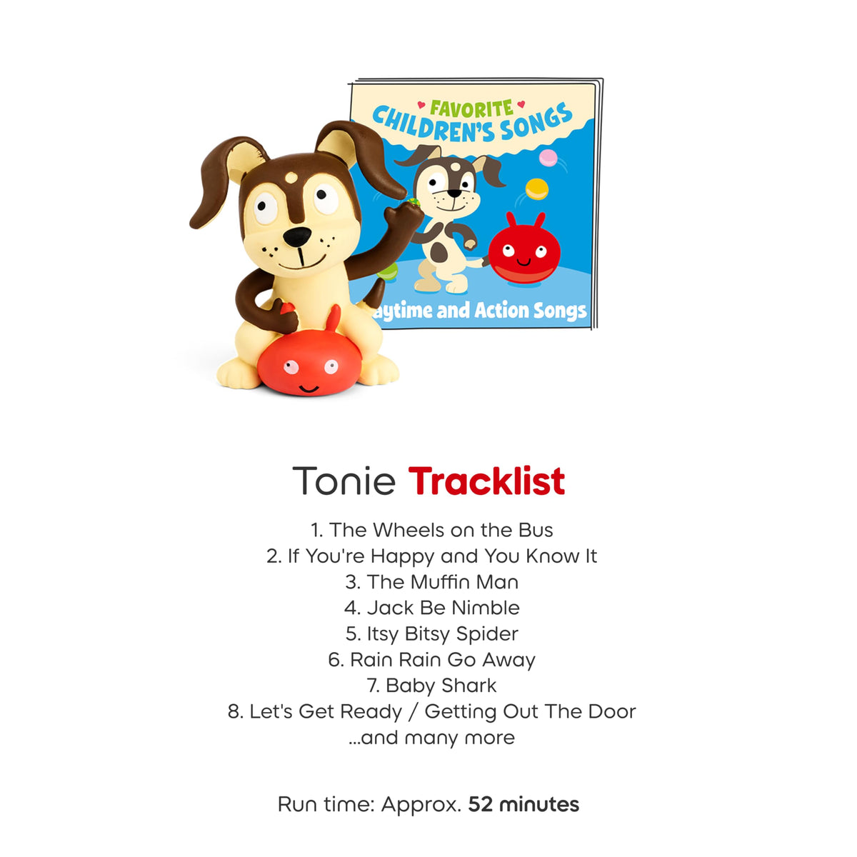 Tonies Playtime Puppy tracklist card featuring classic children's songs.