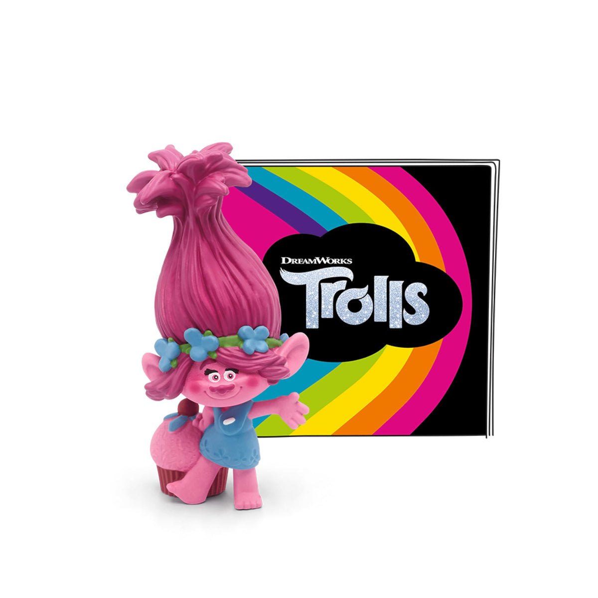 Tonies Poppy figurine beside Trolls Village for imaginative play.