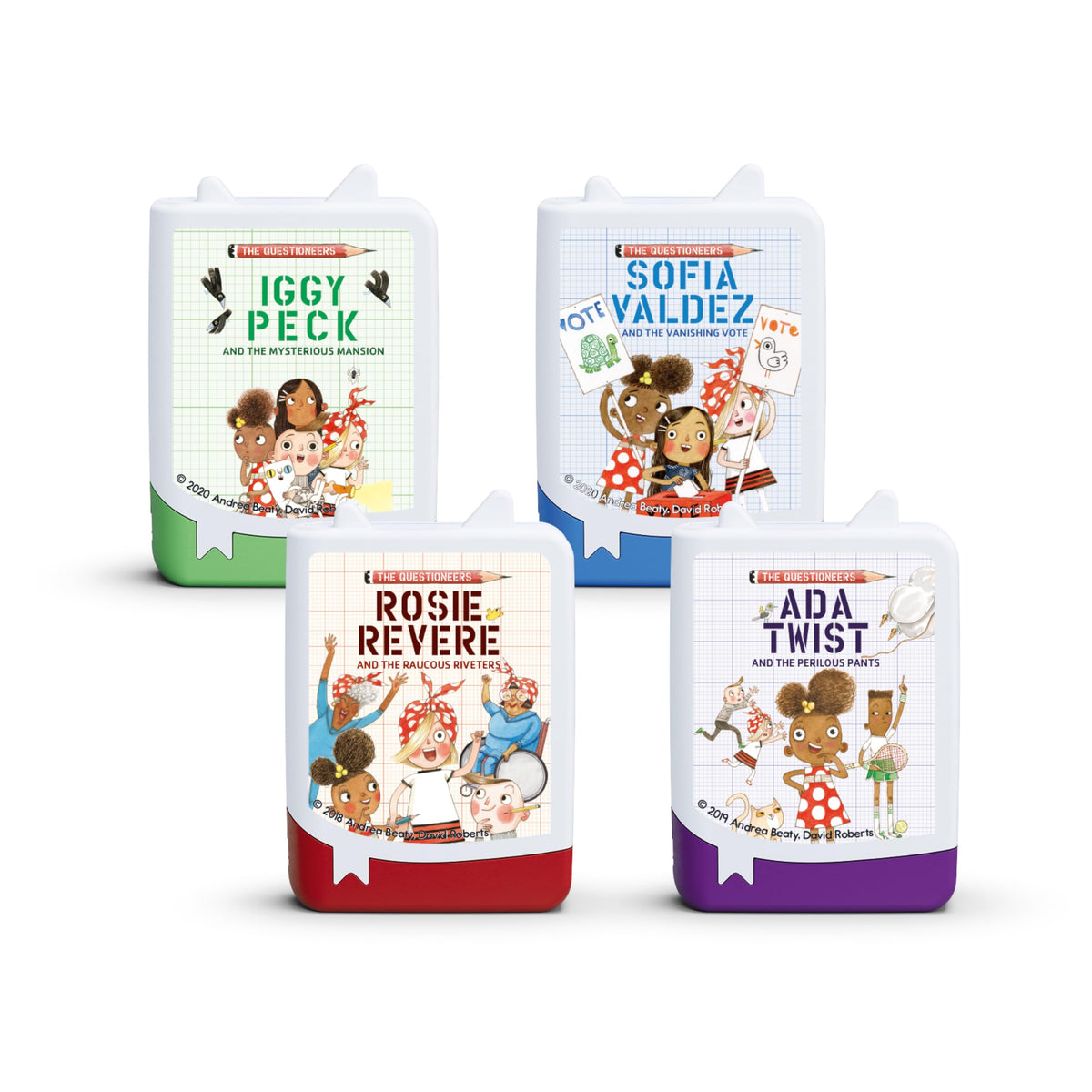 Tonies Questioneers set cover showing four engaging audiobooks for curious kids