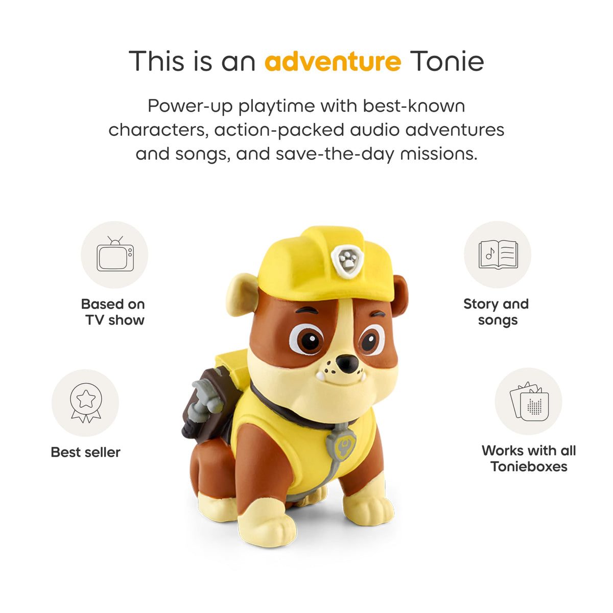 Tonies Rubble action-posed figure sparks cooperative, imaginative play.