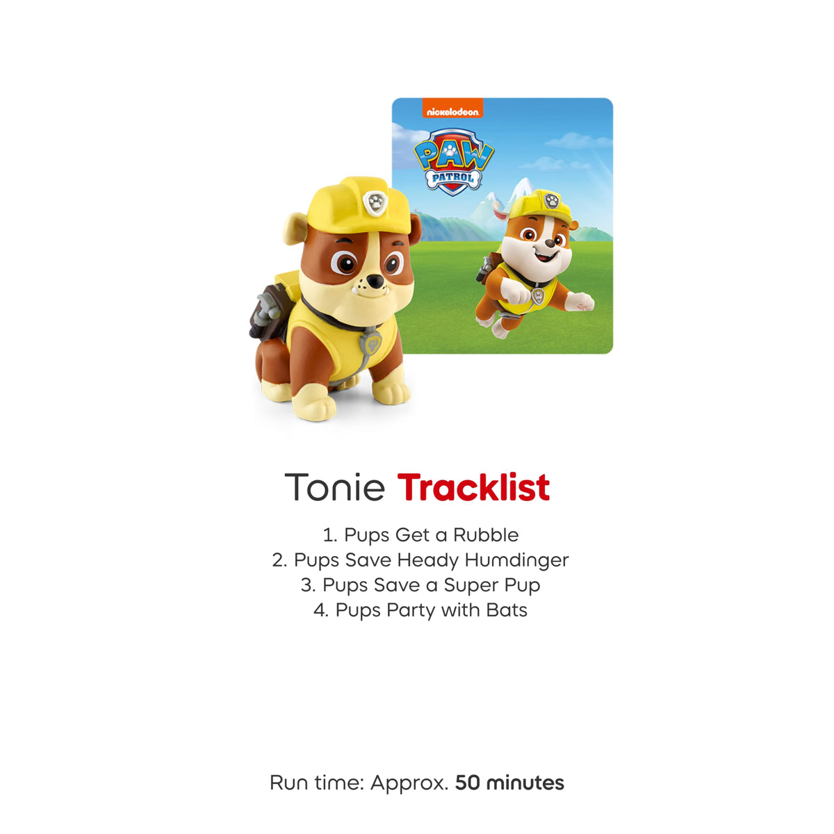 Tonies Rubble packaging shows Toniebox compatibility for easy setup.