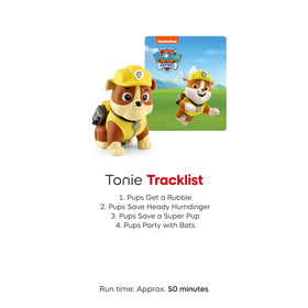 Tonies Rubble packaging shows Toniebox compatibility for easy setup.