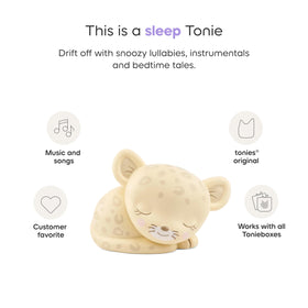 Tonies Sleepy Jaguar beside the Toniebox supports nightly routines.