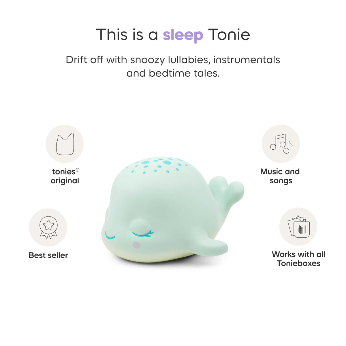 Tonies Sleepy Friends 14-track lullaby list supports soothing transitions.
