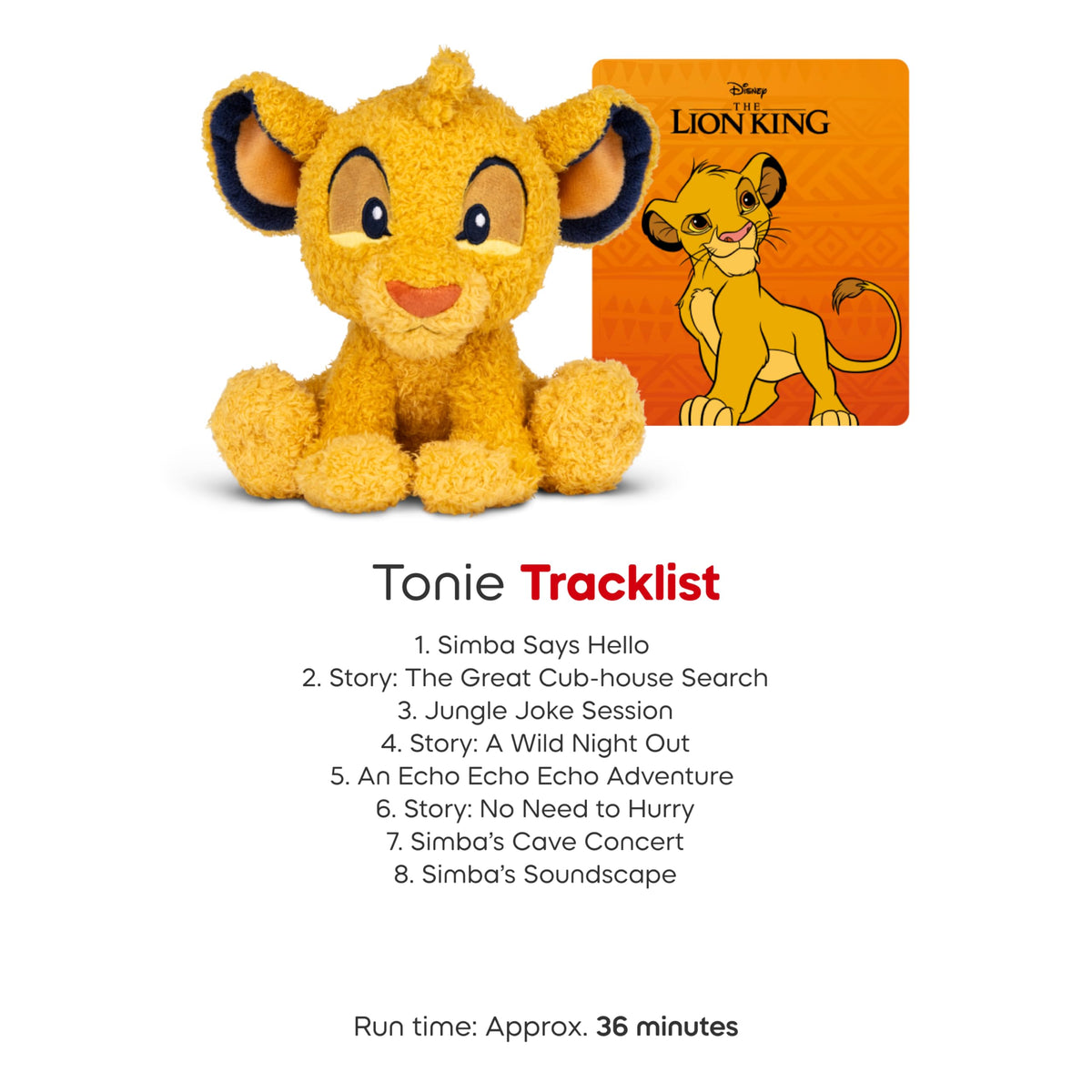 Tonies Simba plush features soft, comforting hug-friendly texture.