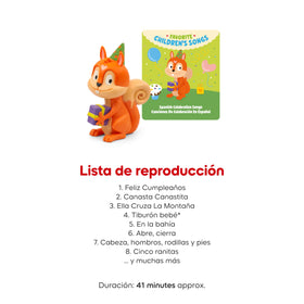 Tonies Spanish Celebration Songs tracklist card helps families choose favorites.
