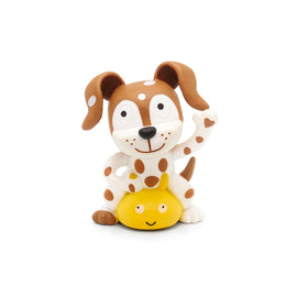 Tonies Spanish Playtime Songs figurine perched on Toniebox, easy for kids to start listening.