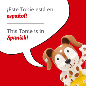 Close-up of tracklist on the Tonie case featuring Spanish tunes.