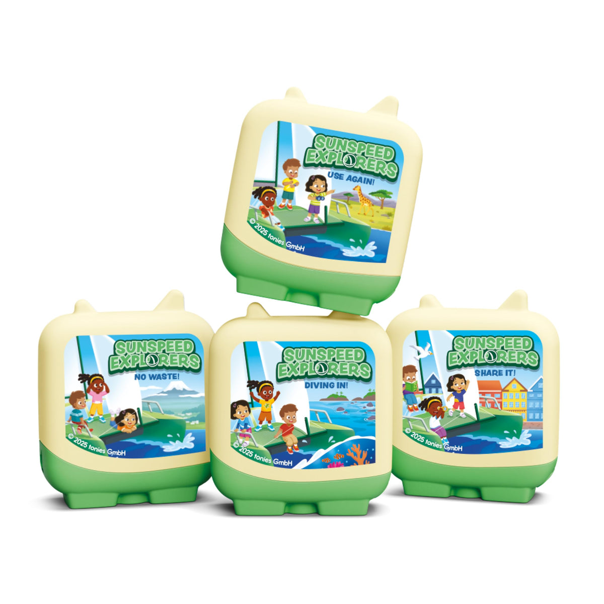 Tonies Sunspeed Explorers 4-pack box display for eco adventures on the Toniebox.