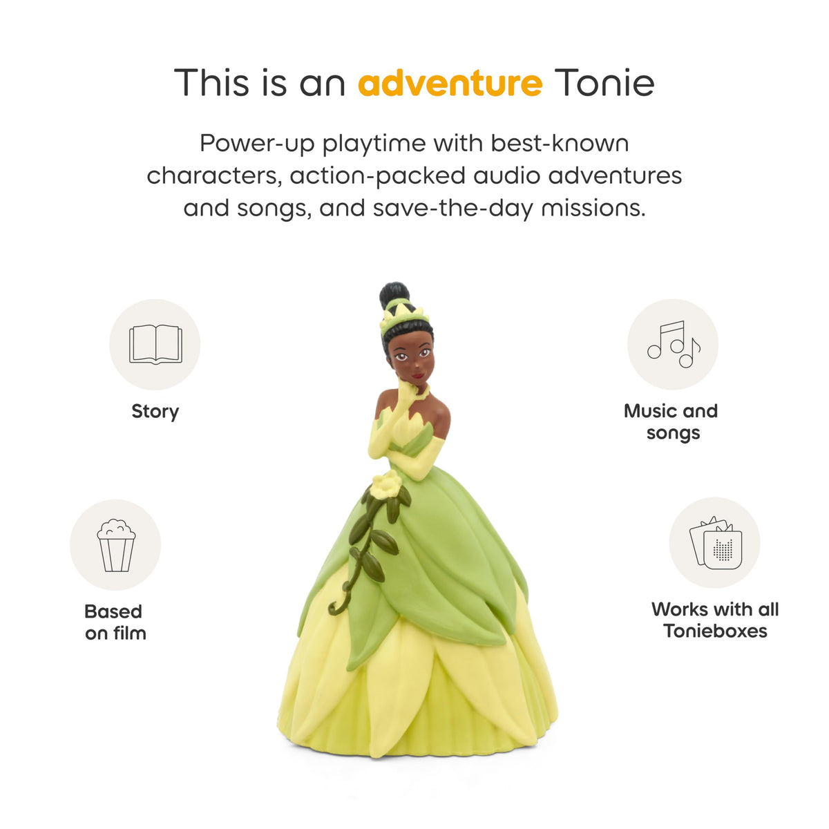 Tonies Tiana lit by lovesick fireflies creates cozy storytelling mood.