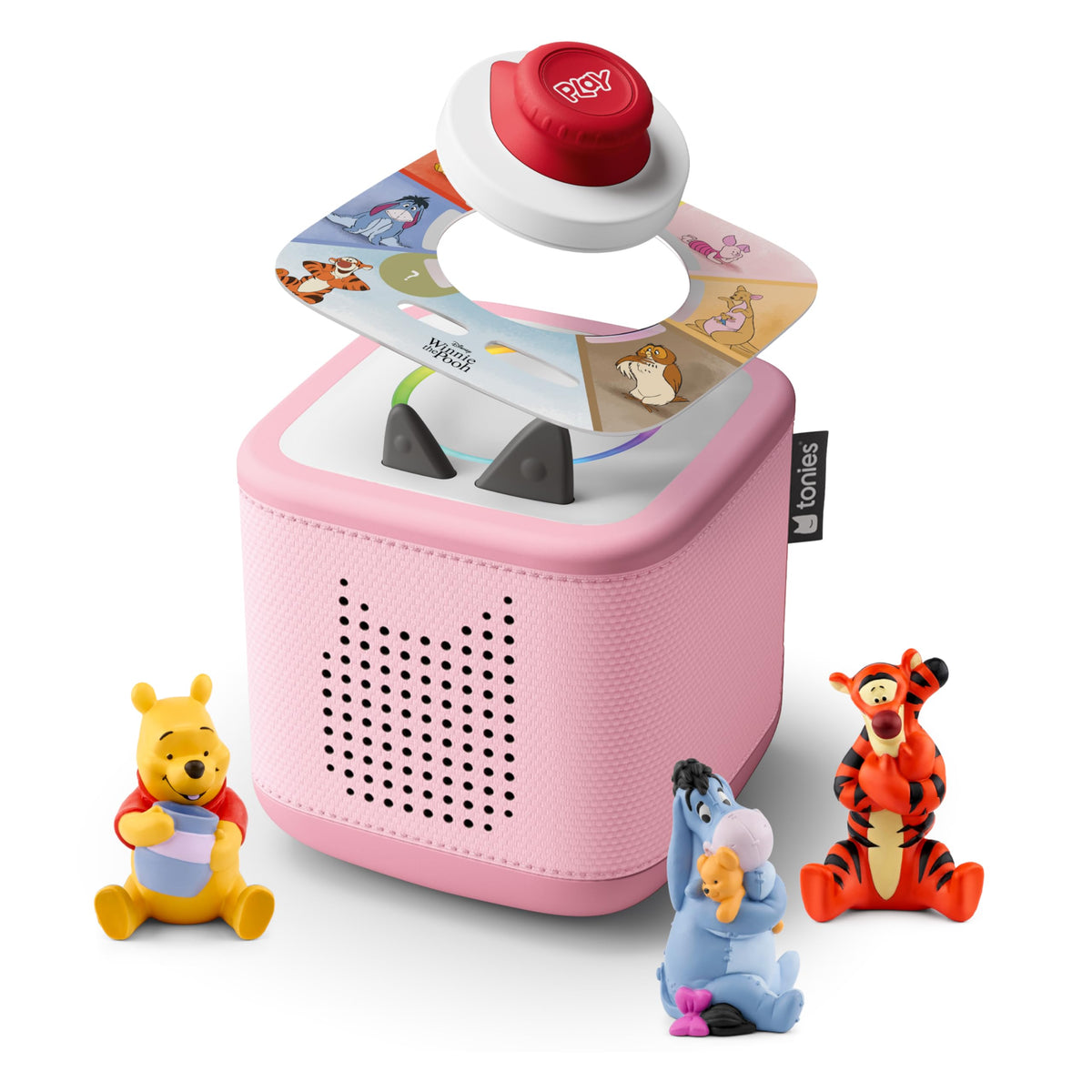 Tonies Toniebox 2 Cloud Pink shown with its kid-friendly controls for independent listening.