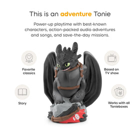 Toothless figure with Toniebox demonstrates simple, kid-friendly setup.