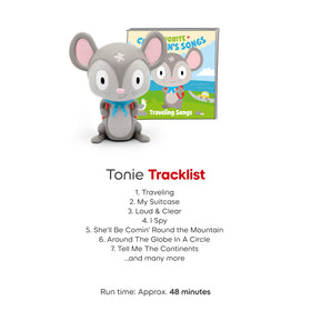 Tonies Traveling Songs tracklist display previews 15 adventures.