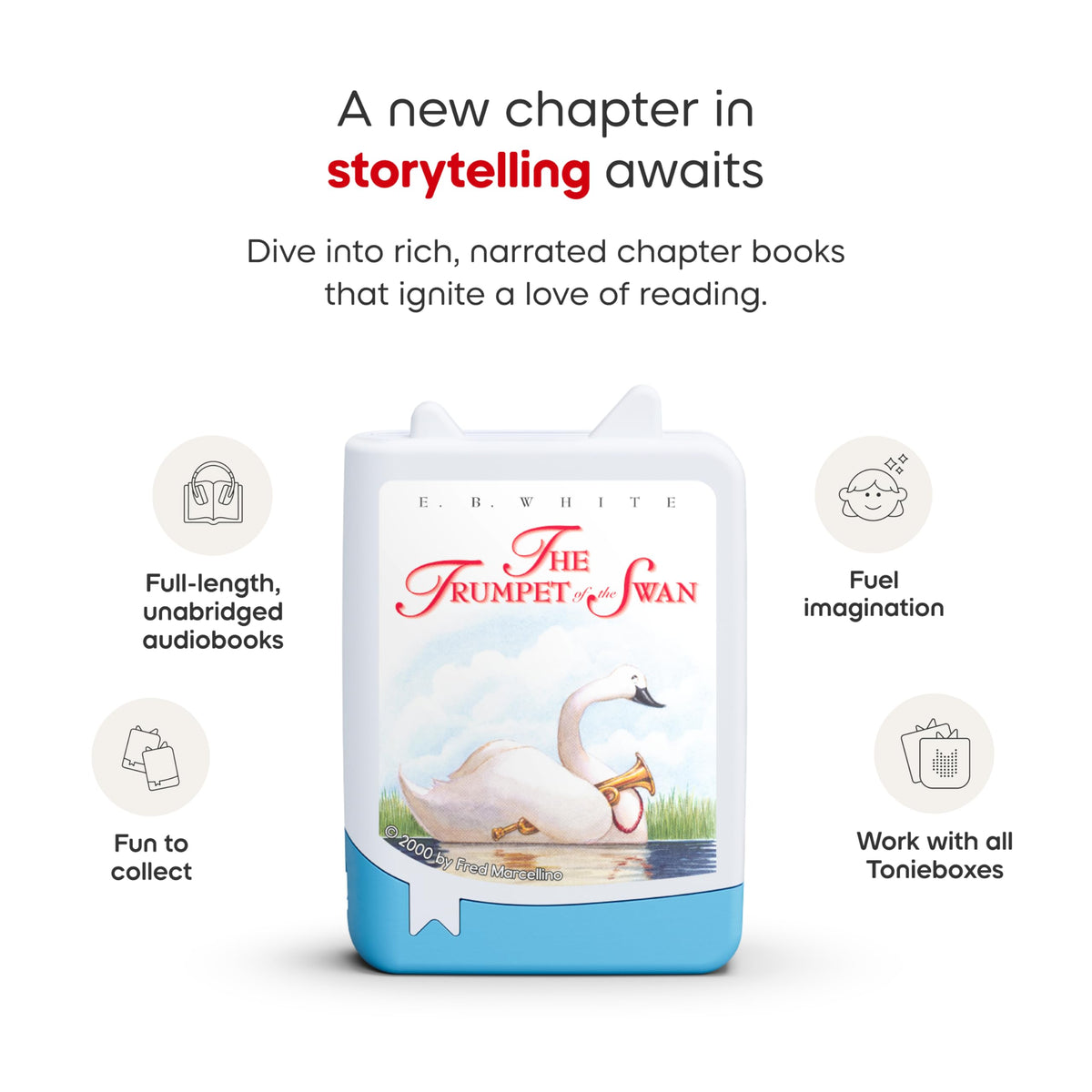 Tonies Trumpet of the Swan audio image, highlights resilience and adventure through engaging narration.