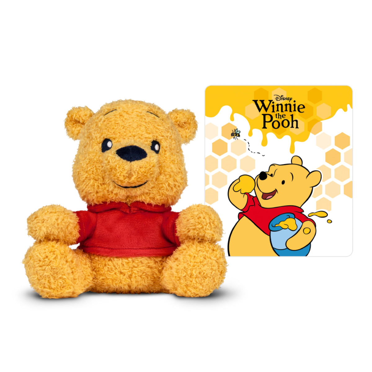Tonies Winnie the Pooh cuddle plush with Toniebox-ready setup detail.