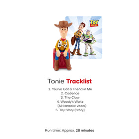Tonies Woody shown with Toniebox setup for quick audio play.