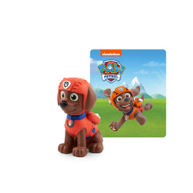 Tonies Zuma figurine on Paw Patrol front for engaging playtime adventures.