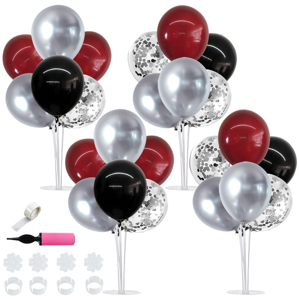 TONIFUL 4-set balloon stand centerpiece in burgundy red black silver for stylish party decor.