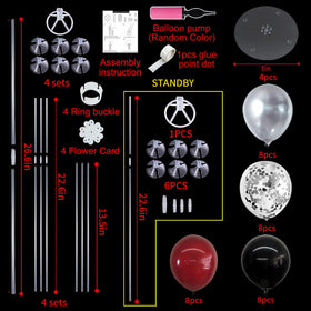 TONIFUL balloon arch kit contents with pump, glue dots and clips for quick setup.