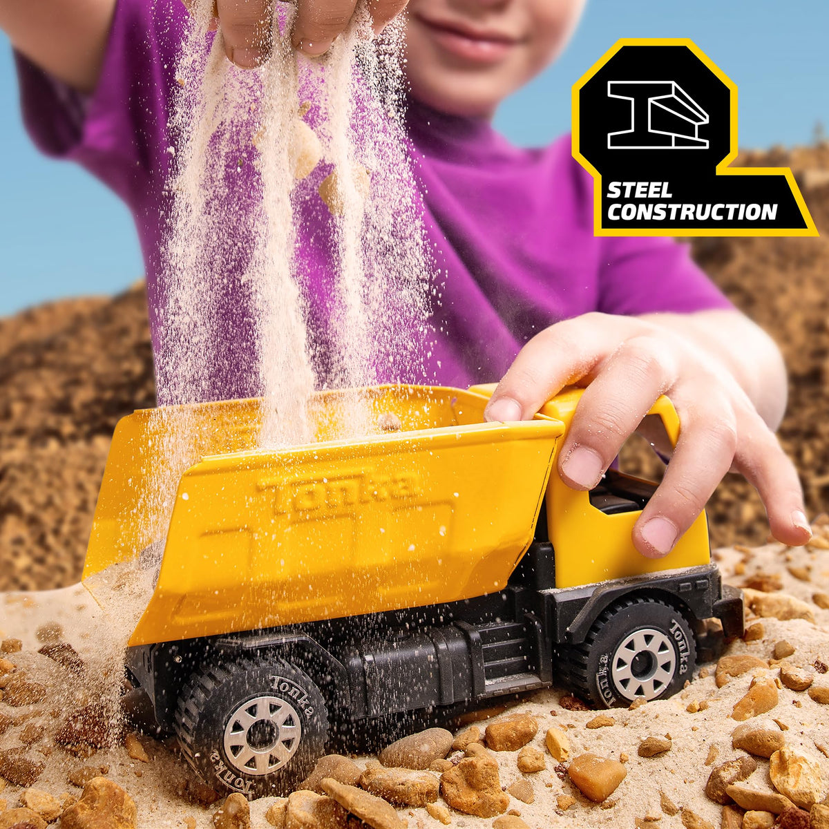 Tonka Steel Classics 2-Pack bulldozer for construction-style indoor play.