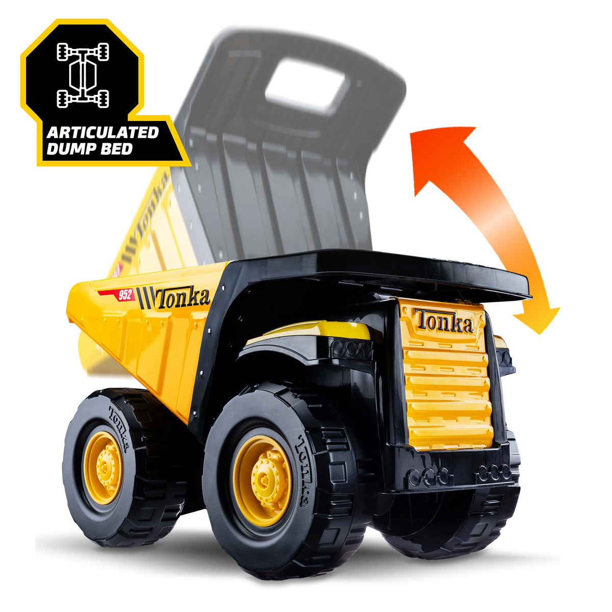 Tonka Steel Classics Mighty Dump Truck tires, stable traction for adventures indoors and out
