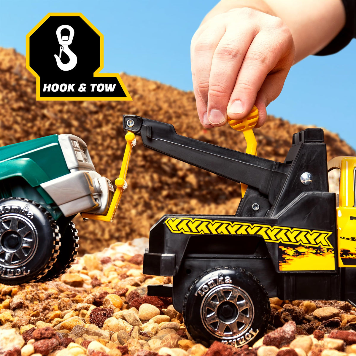Tonka Tow Truck chrome rims accent the bright yellow finish.